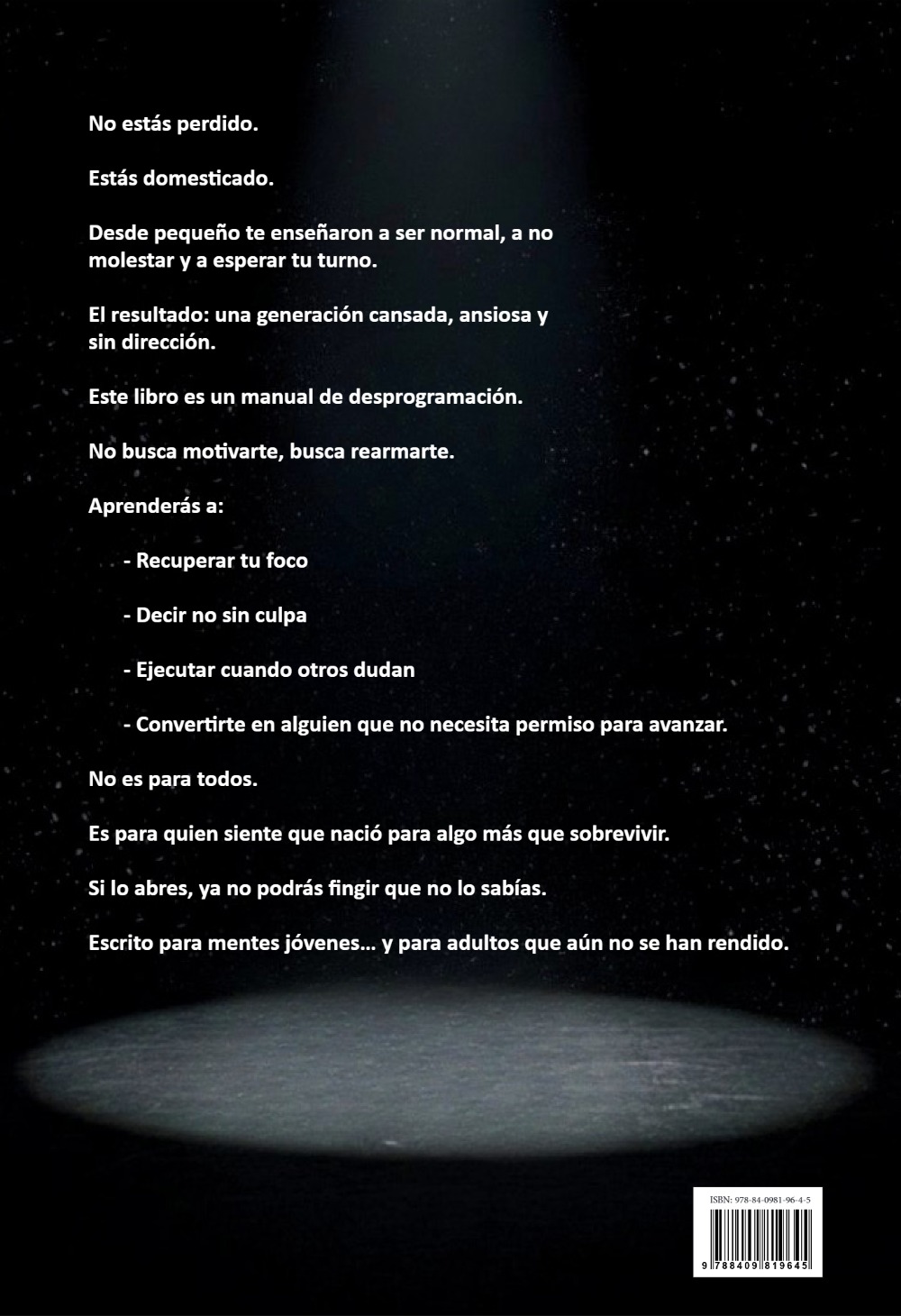 Contraportada con el texto de presentación del libro.